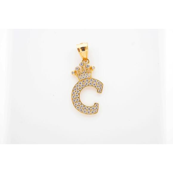 Estate Sale 14k Yellow Gold Letter C Pendant Cubic Zirconia Vintage Fine Jewelry